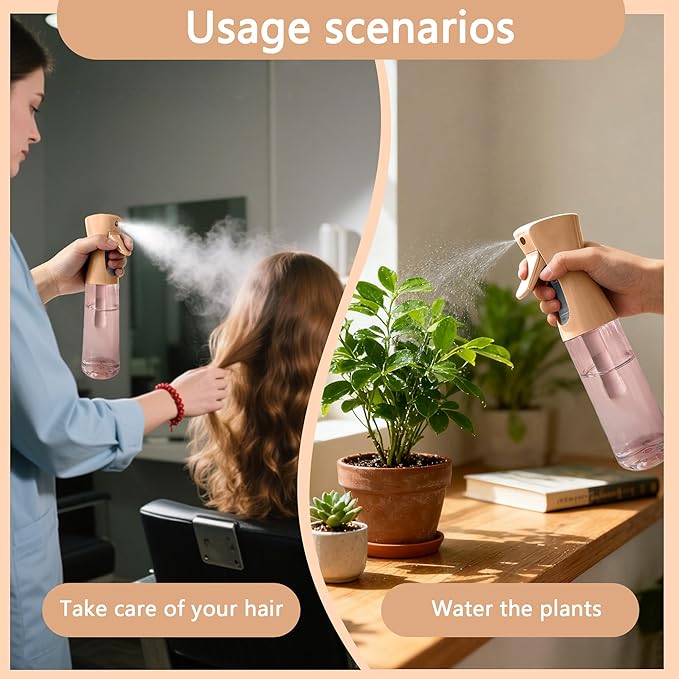 Spray Bottle for Hair Continuous Ultra Fine Mist (300ml) 360° Multi Spray Bottle for Plants, Cleaning, Skin Care Leakproof & Durable 2 Pack
