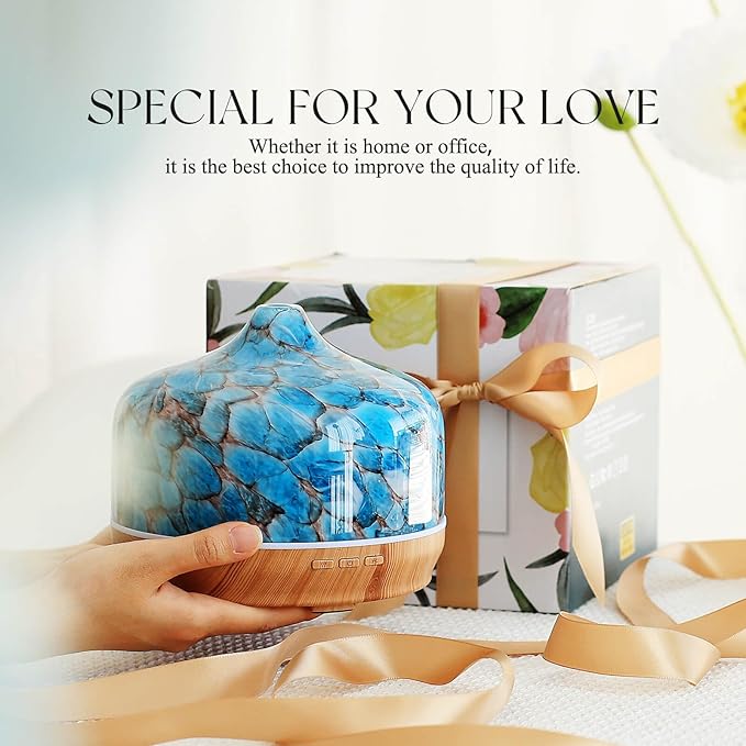 Porseme 500ml Glass Essential Oil Diffuser Aromatherapy Ultrasonic Cool Mist Humidifier 15-21 Running Hours Waterless Auto-Off Air Diffusers for Sleeping Yoga Office Working Spa and Rest (Light Blue)