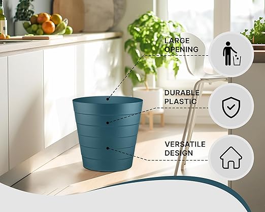 Small Trash Can (2.1 Gallons), Dorm Trash Can, Heavy Duty Dust Bin, Mini Garbage Can for Bedroom (Pack Of 3), Plastic Wastebasket, Bathroom Wastebasket (Blue) Round paper Trashcan, Office Trash Bin