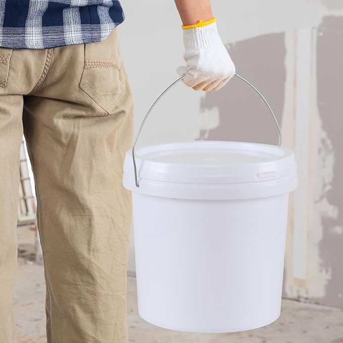 4 Packs Round Plastic Food Bucket with Lids, Plastic Pail with Handle, 4 Gallon, White