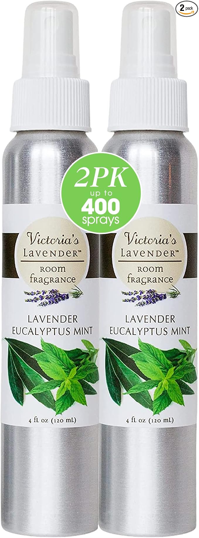 Victoria's Lavender Room Spray - All Natural Home Fragrance, Made in the USA with Pure Essential Oil Air Freshener & Odor Eliminator, Relaxing Scent, 2pk Lavender Eucalyptus Mint, 4oz each