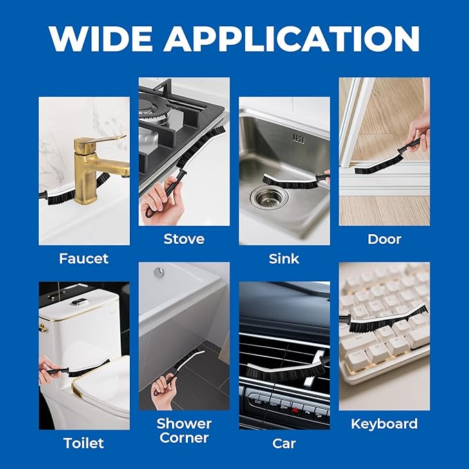 Crevice Cleaning Brushes, Serrated Cleaner Scrub Brush Tool for Hard to Reach Tight Space, Home Essentials, Cleaning Supplies for Shower, Bathroom, Kitchen, Toilet, Window (2, Black)