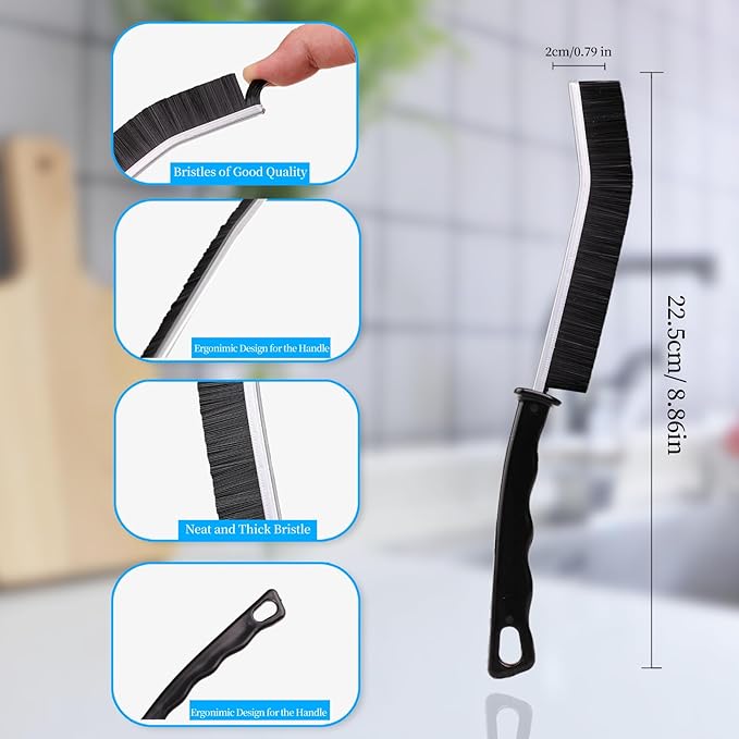 Crevice Cleaning Brush Cleaning Tools Cleaning Supplies Grout Brush Scrub Brush Toilet Brush for Household Use for Cleaning Bathroom Kitchen 3 Pcs (Black)