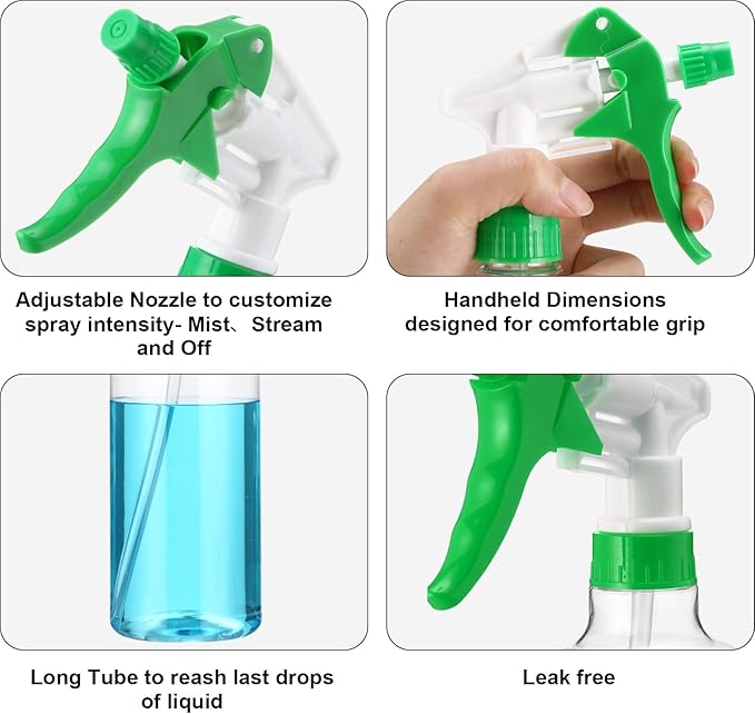 Eccliy 12 Pcs 16 Oz Plastic Spray Bottle, Adjustable Empty Reusable Sprayer for Cleaning, Planting, Water, Bathroom and Kitchen, BBQ, Commercial and Residential(Multicolor,Clear)