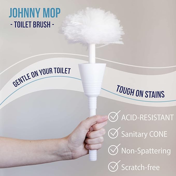 Don Aslett Johnny Mop | Set of 5 Toilet Brushes | 14" Handle to Easily Clean Toilet or Shower | Scratch Free Bowl Swab | Safe to Use with Your Favorite Toilet Bowl Cleaner