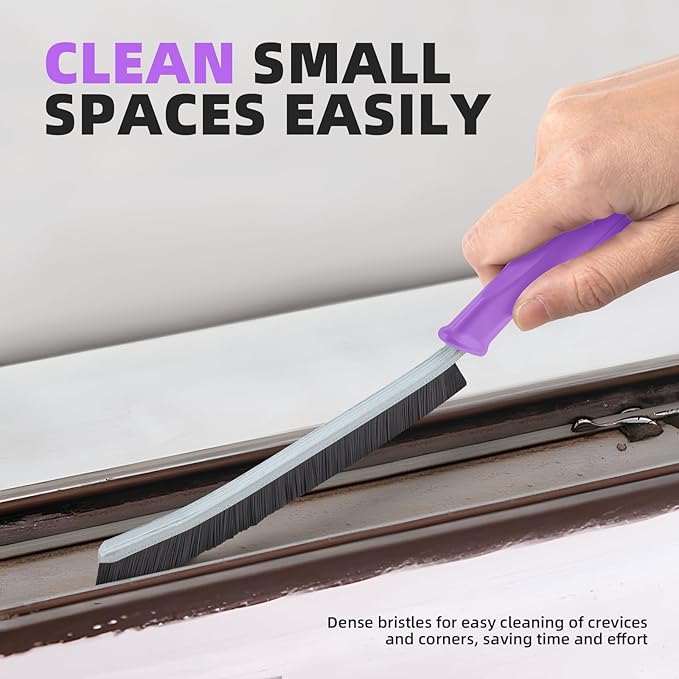 Hard Bristle Crevice Cleaning Brush - Cleaning Supplies - Grout Cleaning Brushes for Household Use - Crevice Cleaning Tool for Bathroom, Home and Kitchen (3, Purple)