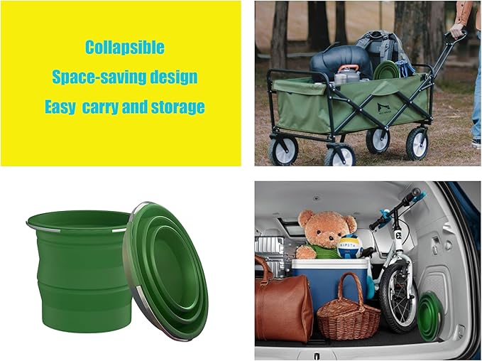Collapsible Buckets, Silicone Bucket, Household Cleaning or Car Washing, Portable Folding Bucket for Fishing or Camping, 2.6 Gallons (10 Liters), Space-Saving Design, Round (Green)