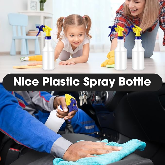 Eccliy 12 Pcs 16 Oz Plastic Spray Bottle, Adjustable Empty Reusable Sprayer for Cleaning, Planting, Water, Bathroom and Kitchen, BBQ, Commercial and Residential(Yllow&blue,Original)