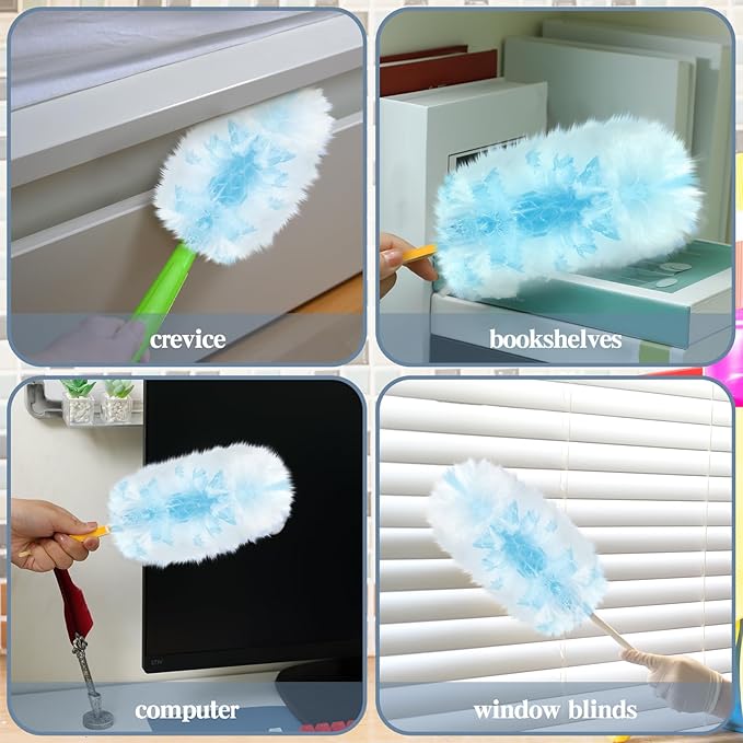 Vesici 400 Pcs Duster Refills Compatible with Swiffer Dusters Bulk Disposable Replacement Thickened with 1 Handle Heavy Duty for Cleaning, Office (Blue)