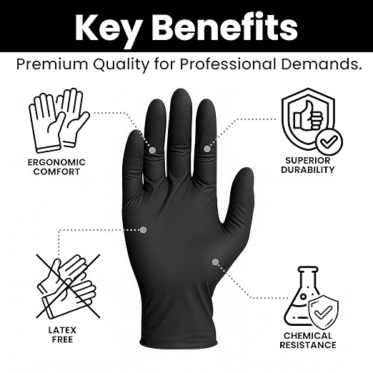 Nitrile-Vinyl Blended Disposable Gloves, Powder-Free & Non-Latex Gloves, 1000, Protective Gloves for Medical Exams, Cooking & Household Cleaning, 4 Mil Thick Non-Sterile Secure Grip Black, X-Large