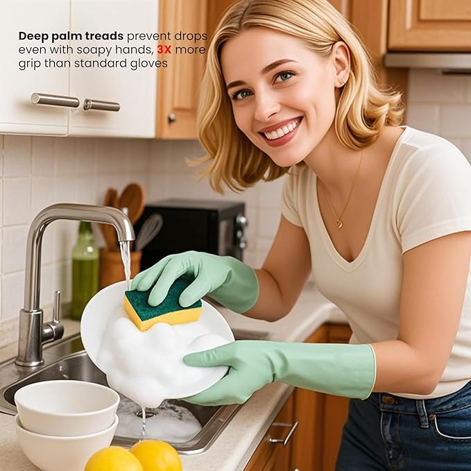 Rubber Dishwashing Gloves for Kitchen 4 Pairs Cleaning Household Dish Washing Reusable & Waterproof Latex Glove(Medium)