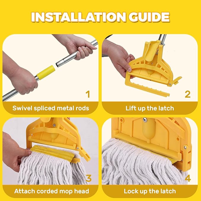 61 Inch Commercial Cotton Mop for Floor Cleaning with Long Handle Heavy Duty Industrial Mop Stick for Garage Warehouse Office Home,2 Pack