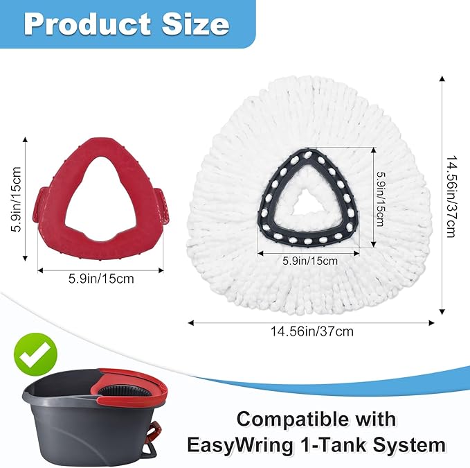 Mop Heads Replacements for Ocedar, Mop Replace Head for O Cedar, Spin Mop Replacement Head for Ocedar Easy Wring 1 Tank System, Mop Heads Include 2 Pack Spin Mop Refills and 2 Pack Scrubber Mop Head