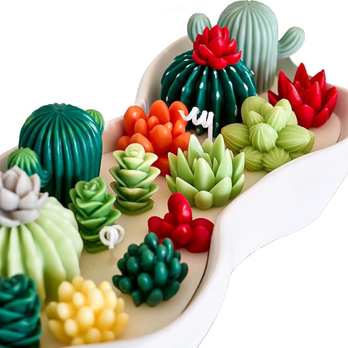 Succulent Wax Molds for Candle Making 10 Pack 3D Cacti Silicone Candle Mold Handmade Cactus Flower Plant Decorate Cement Resin Casting Soap Ornament Craft Mold Chocolate Cake Fondant Moulds Home Decor