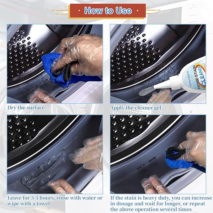 Black Stain Remover Gel Washing Machine Cleaner Front Loader Grout Cleaner Home Stain Removal Gel for Washer Kitchen Sink Showers Bathroom and Floor Tile 8Fl Oz