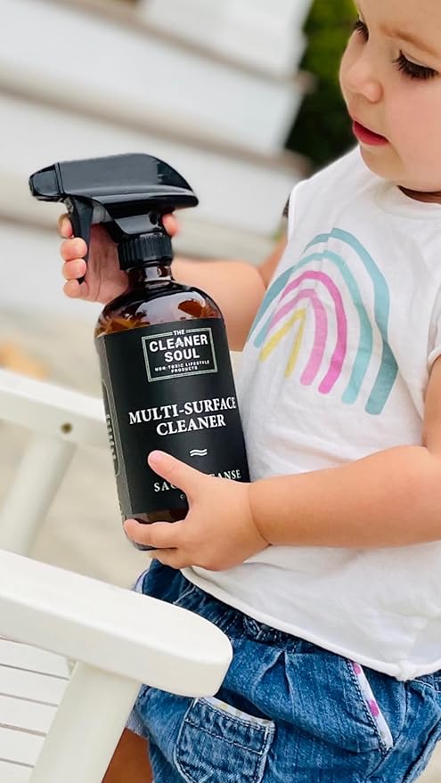 Non-Toxic Multi Purpose Cleaner, Natural Cleaning Spray, Lux Refillable Glass Bottle, Essential Oil Fragrance, Safe for All Surfaces, Safe for Animals, Pets, Safe for Humans (Sandalwood Serenity)