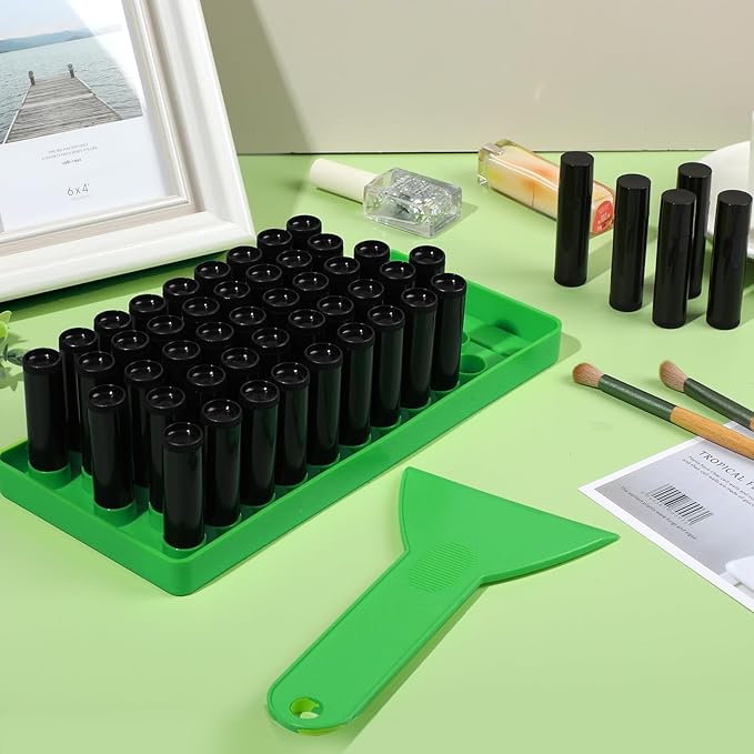 Lip Balm Crafting Kit, 50 Pieces Empty Lipsticks Filling Tubes Mold Handmade Set Pallet with Scraper, Lip Balm Tubes with Filling Tray and Spatula for Women Girl Cosmetics Makeup, Black