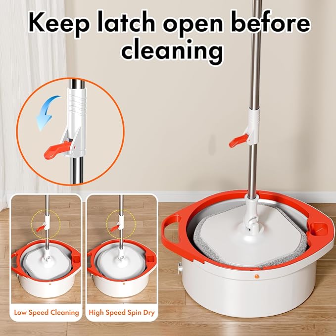 Spin Mop and Bucket Set with Separate Dirty and Clean Water,360° Spin Mop and Bucket System with Widening Foldable Handle,2 Replaceable Mop Pads,Square Mop for Floor Hardwood Tile Marble Wall Cleaning