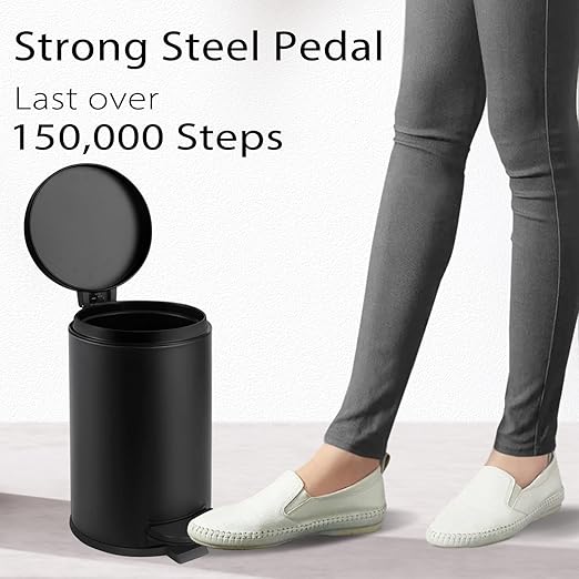 TIPGO 1.2 Gallon Small Black Trash Can, 4.5 Liters Bathroom Garbage Can with lid, Mini Step Trash Bin, Stainless Steel Wastebasket for Bathroom, Bedroom, Office (Matte Black)