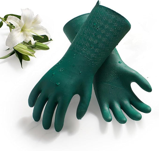 Vgo... Household Cleaning Gloves,Double-layer,Lined Dishwashing Gloves,Long Sleeves for Kitchen,Bathroom Cleaning(TP1117)