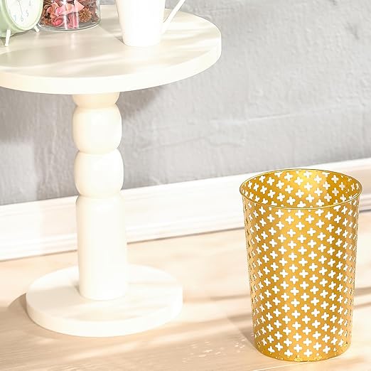 Metal Gold Trash Can, 7.28" D x 10" H Modern Cylindrical Gold Garbage Can, Durable Metal Waste Basket for Office Bathroom & Small Spaces