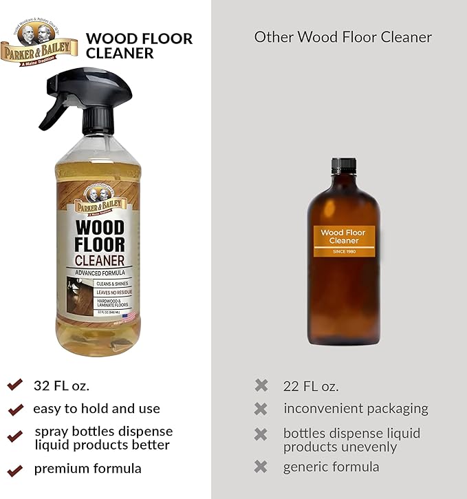 Parker & Bailey WOOD FLOOR CLEANER – Use on Hardwood, Laminated or Faux Finshed Floors. Shine Restorer Protector, Surface Cleaner House Cleaning Supplies Home Improvement, Natural Look, Cuts Grease