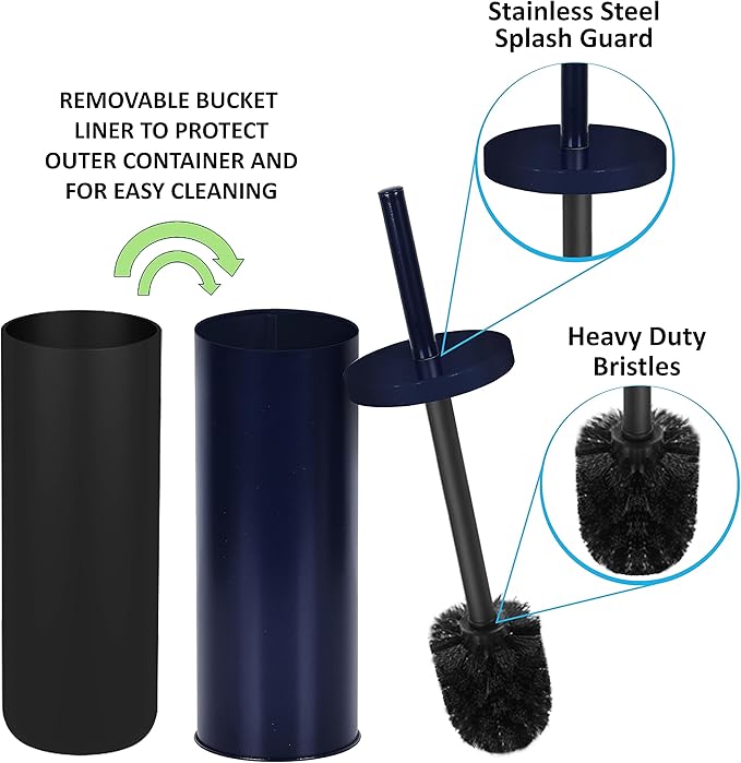 Deep & Sturdy Toilet Bowl Brush with Holder - Durable Scrubbing - Toilet Cleaners - Household Essentials - Bathroom Cleaner - Cleaning Supplies - Household Supplies, Matte Navy