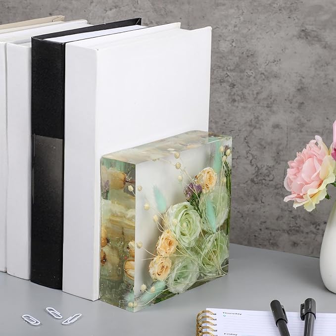 3 Pcs Large Silicone Molds for Resin - Glossy Deep Square, Hexagon, Heart Bookends & Round Molds for Flowers Preservation & DIY Art Making