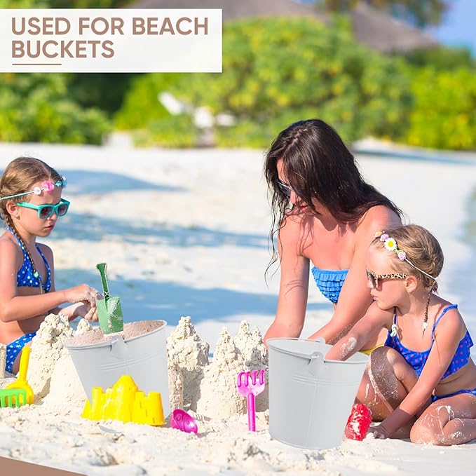 OBTANIM 7 Pack White Metal Buckets with Handle Galvanized Ice Pails for Plants, Succulents, Party Favors Organizing, Rustic Home Decor or Classrooms Pencil Storage (7.1 x 5.2 inch)