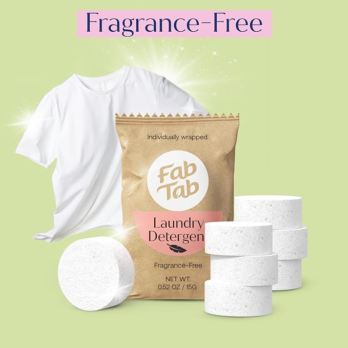 Fab Tab Laundry Detergent Tablets, Plant-Based Formula, Removes Tough Stains, Plastic-Free Alternative to Pods, All Washing Machines (30 Count, Unscented)