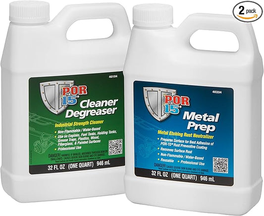 POR-15 Stop Rust Preparation System -Cleaner Degreaser and Metal Prep, Non-flammable and Water-based, 32 Fluid Ounces, 1-quart each