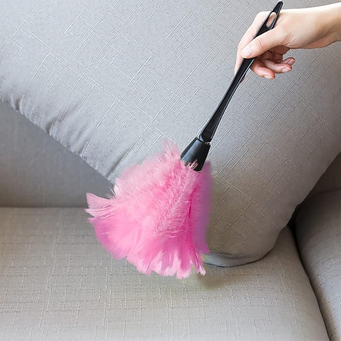 Turkey Feather Dusters for Cleaning Home Blinds Kitchen car Office, Eco-Friendly Reusable （2 pcs Pink）
