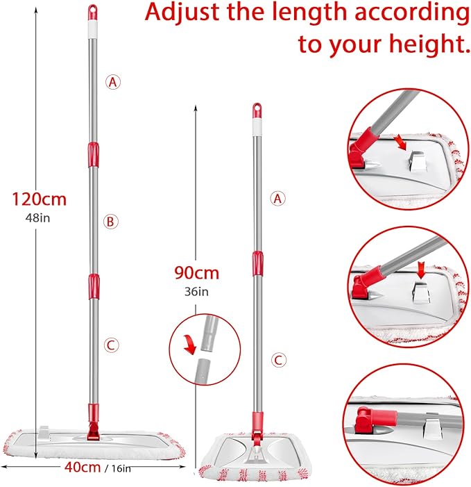 MASTERTOP Microfiber Mop, Extra Large Dust Mop with 5 Pads for Wet & Dry Use, 16'' Mops for Hardwood Laminate, Tile, Vinyl Floors,5 Microfiber Refills, 1 Cleaning Scraper