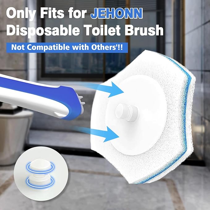 JEHONN Disposable Toilet Brush with 48 Wand Cleaner Refills, Wall Mounted Toilet Bowl Brush Holder Set, Bathroom Cleaning System for Sink Bathtub Wash Basin (Blue)