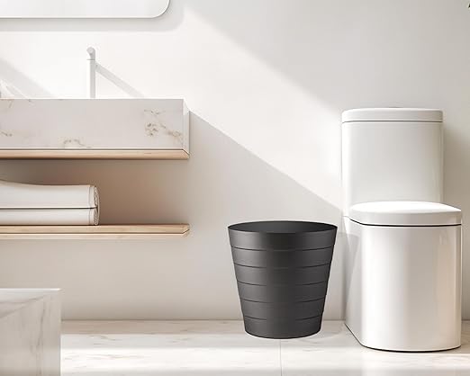 Small Trash Can (1.3 Gallons), Dorm Trash Can, Heavy Duty Dust Bin, Mini Garbage Can for Bedroom, Plastic Wastebasket, Bathroom Wastebasket (Black) Round Paper Trashcan, Office Trash Bin