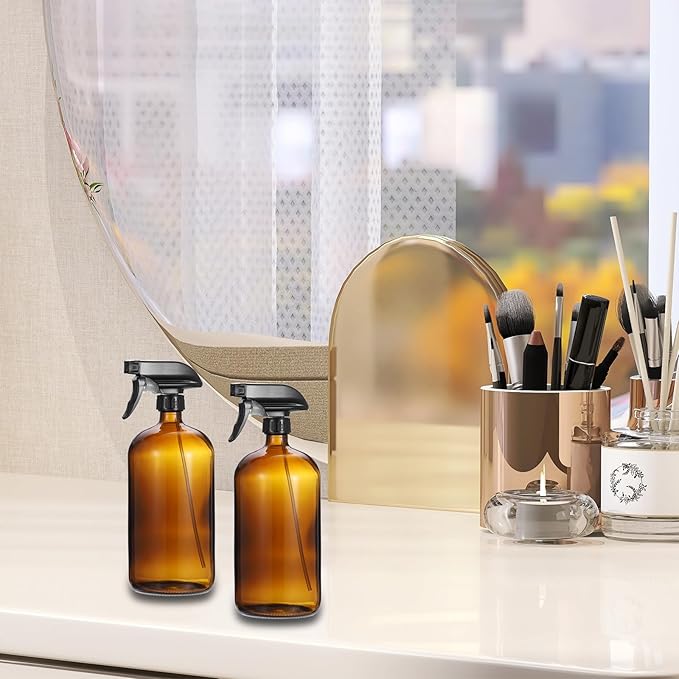 PATIKIL 16oz Glass Spray Bottles, 2pcs Nozzle Leak Proof Empty Water Mist Stream Sprayer with Silicone Sleeve for Cleaning Solutions Plants Hair, White Clear