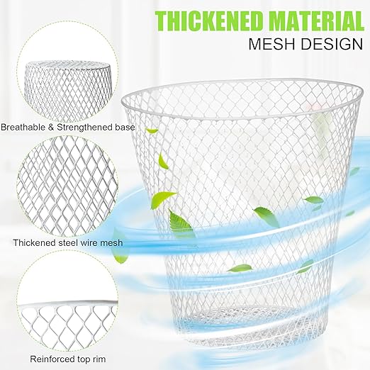 10 Pack Round Waste Basket,White Wire Mesh Desk Metal Trash Garbage Can Wastebasket Recycling Trash Bins Garbage Container for Bedroom Office School Kitchen Home Living Room Bathroom