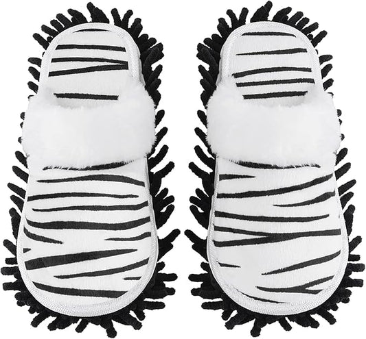 Microfiber Floor Mop Slippers House Dust Cleaning Tool Detachable Washable Shoes for Kitchen House Cleaning (Women 7-10/Men 5-8, Zebra pattern)