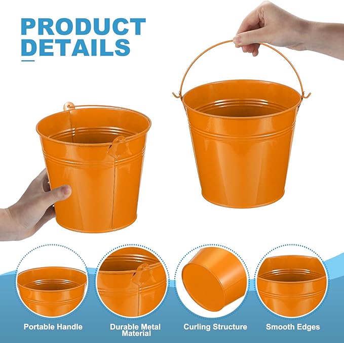 PATIKIL 6"x5" Small Metal Buckets with Handle, 6 Pcs Mini Bucket Easter Buckets, Green/Yellow/Orange/Blue/Red/Purple