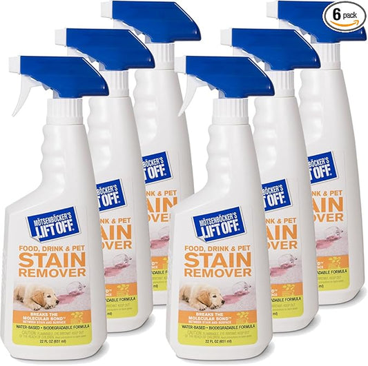 Motsenbocker's Lift Off 40501-6PK Food, Drink, and Pet Stain Remover Spray Eliminates Tough Stains from Multiple Surfaces, Excellent as a Pre-Wash Laundry Treatment, Water-Based, 22 Fl Oz, Pack of 6