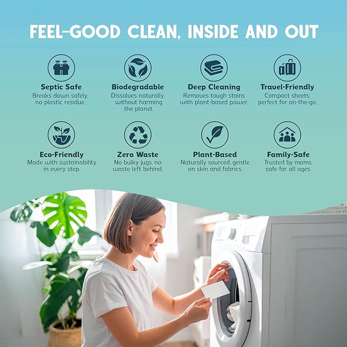 QLEAN Laundry Detergent Sheets (Travel Size 10 Loads) – Travel Laundry Detergent Sheets, Eco-Friendly Laundry Soap, HE & Standard Washer Safe, Stain Remover, Skin-Friendly - Sweet Summer Love