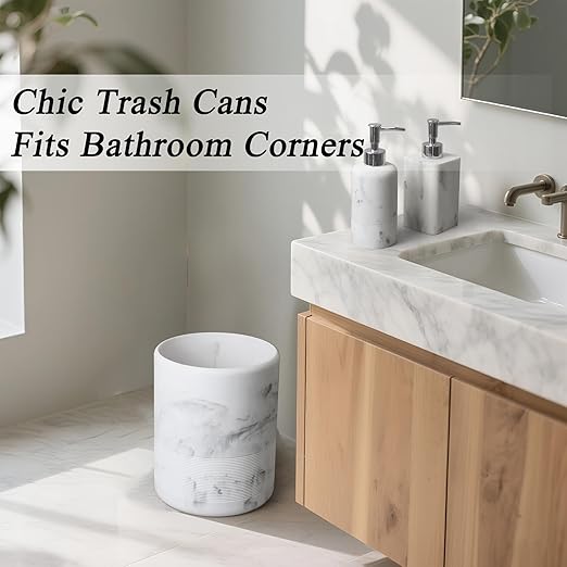 Modern Resin Trash Can Bin, Wastebasket for Bathroom, Kitchen, Office, Home, Marble White