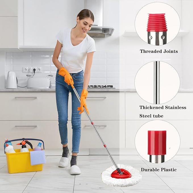Spin Mop Replacement Handle, 4-Section 30-to-58 inch Mop Replacement Stick Compatible with Ocedar Mop Handle for Easy Wring Mop Refills, Germany Screw Joint(Mop Head&Base not Include)