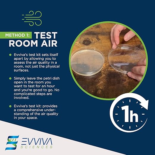 Evviva Sciences Mold Test Kit for Home - 10 Easy Detection Tests w/Optional Lab Analysis (Extra Fee), Test HVAC System, Surfaces, & Indoor Air Quality Testing Kit - Downloadable Mold Information Guide