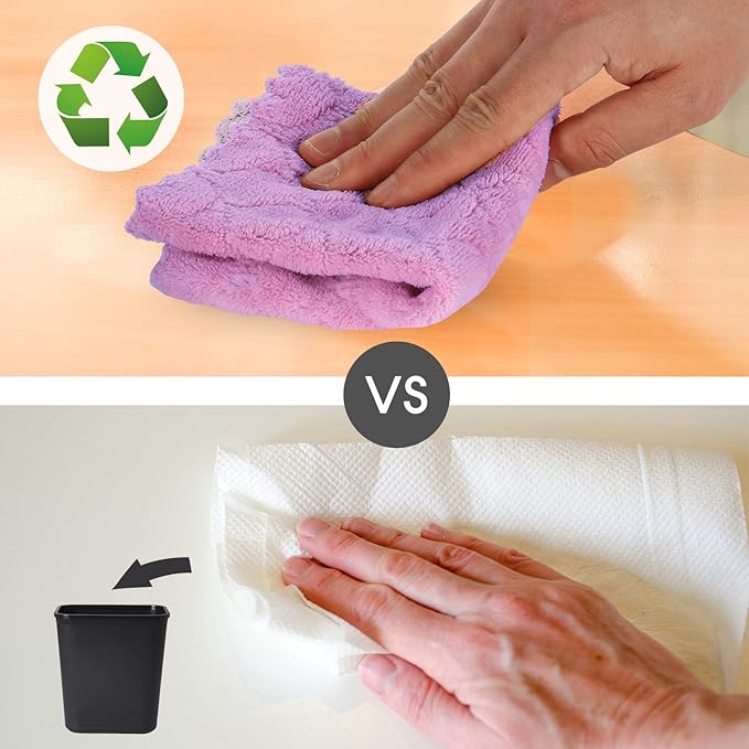 Cleaning Cloths Kitchen Towels Microfiber Washcloths Lint Free Dish Cloth Reusable Dishtowels Household Super Absorbent Fast Drying, 10"x10", Pack of 5 (Purple-Grey)