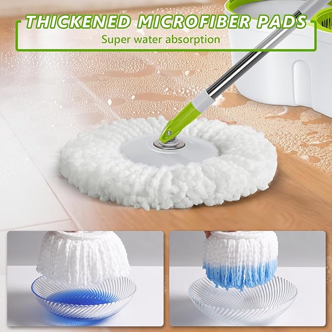 Spin Mop Bucket System,Masthome 360°Spin Mop and Bucket with Wringer Set,EasyWring Microfiber Mop with 3 Mop Pads,Spinning Floor Cleaning System for Floor Cleaning - Home & Office Suitable