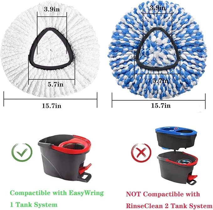 4 Pack Mop Replacement Heads for O-Ceda Mop Replace Head EasyWrin Spin Mop Heads Replacements, Microfiber Spin Mop Refills, Machine Washable and Easy-to-Replace (1-Tank System)