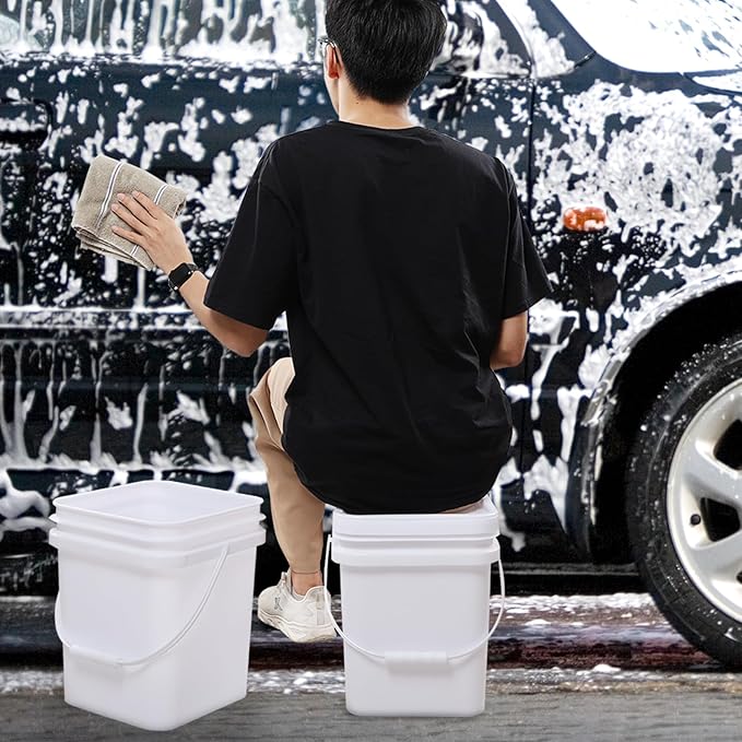 4 Pcs 5 Gallon Plastic Bucket with Airtight Lid, Square Food Plastic Bucket Pail, Heavy Duty Reusable Water Bucket with Handle