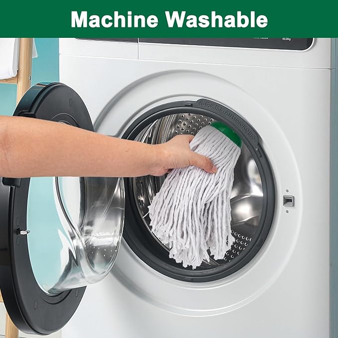 KeFanta Mop for Floor Cleaning,2 Pcs Cotton String Wet Mops Replacement Head Compatible with Microfiber Cloth Mop Refill & 0.8" Diameter Mops Handle,Green(1 Handle & 2 Heads)