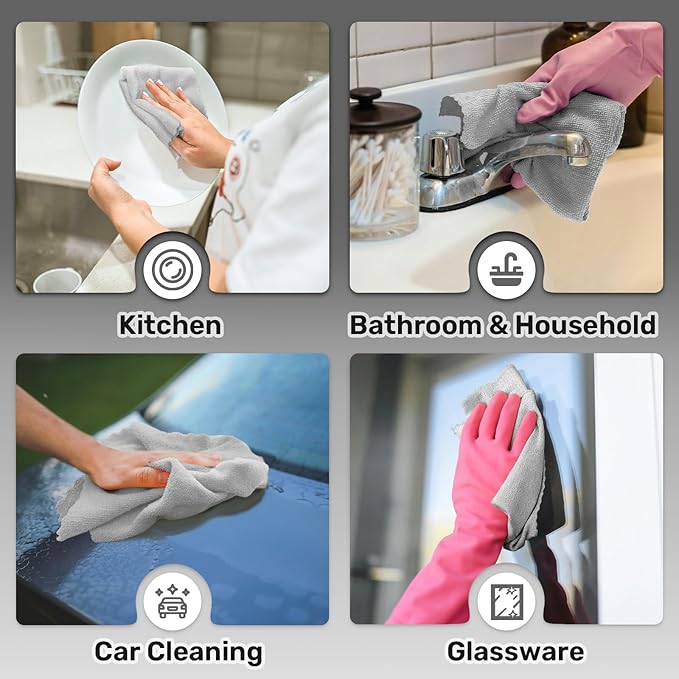 Microfiber Cleaning Cloths Roll, 75 Pack Tear Away Microfiber Towels Roll, 12" x 12" Lint Free Rags, Reusable Cleaning Cloths, Washable, Scratch Free,Ultra Absorbent Dish Rags(Grey)